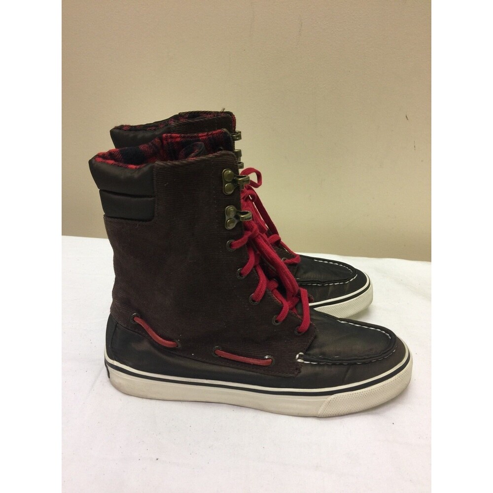 Sperry Top Sider Women Ankle Lace Up Boots brown textile lace up shoes SZ 7M